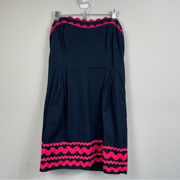 Vineyard Vines Ric Rac Strapless Sweetheart Neck Preppy Dress in Navy & Pink 16 - Picture 3 of 10
